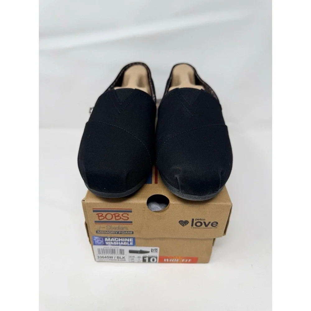 Skechers Bobs Women's Slip-On Shoe Plush Peace And Love Size 10 Wide Black Flats